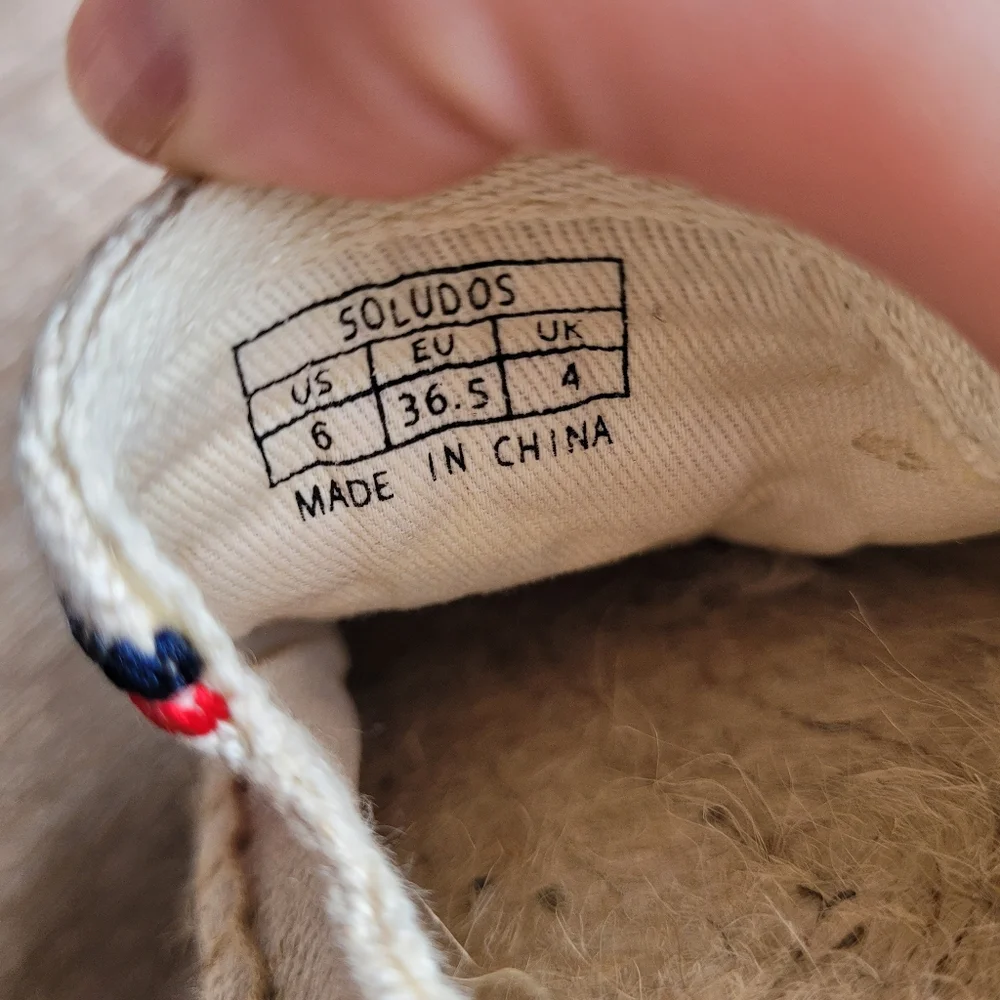 Soludos Cream Espadrilles with Red and Navy Geometric Embroidery